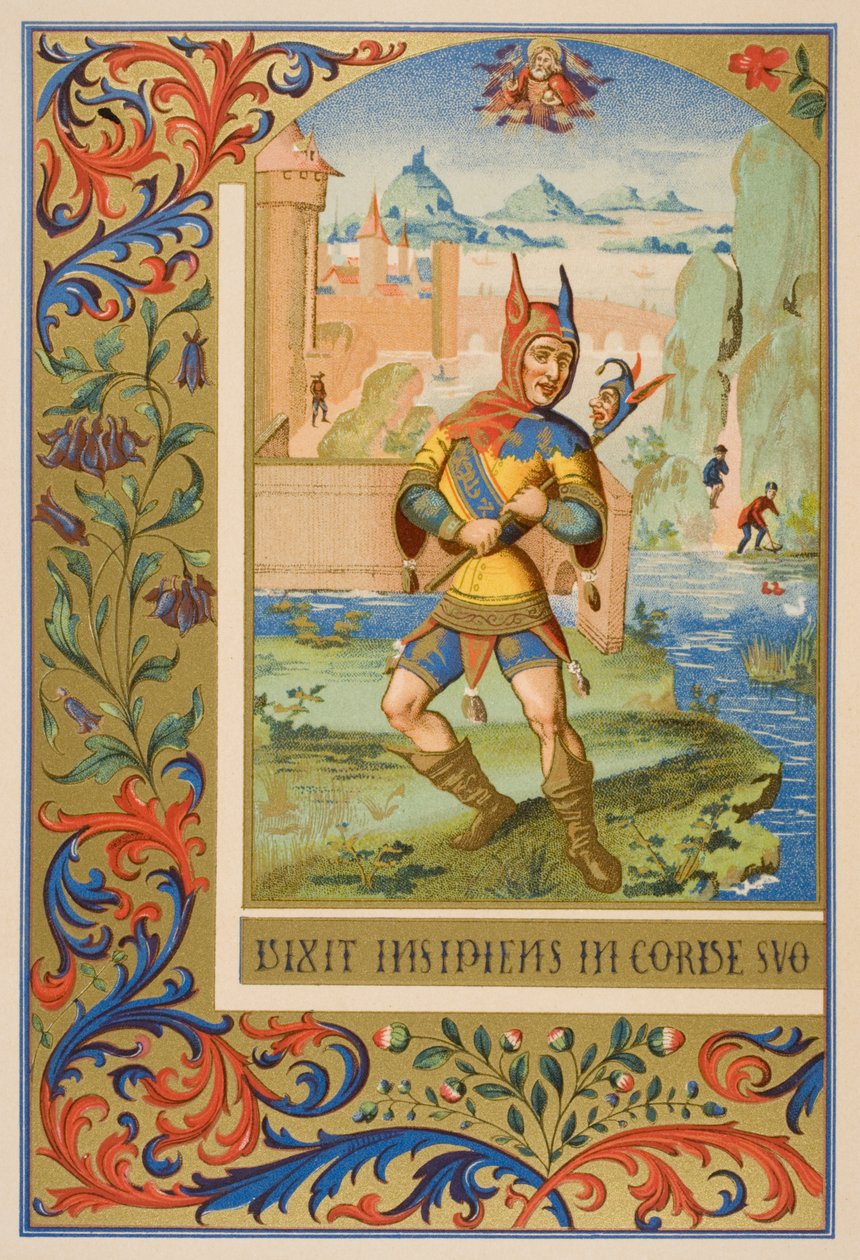 En hoffnarre, reproduksjon av en miniatyr fra et manuskript fra 1400-tallet, fra 