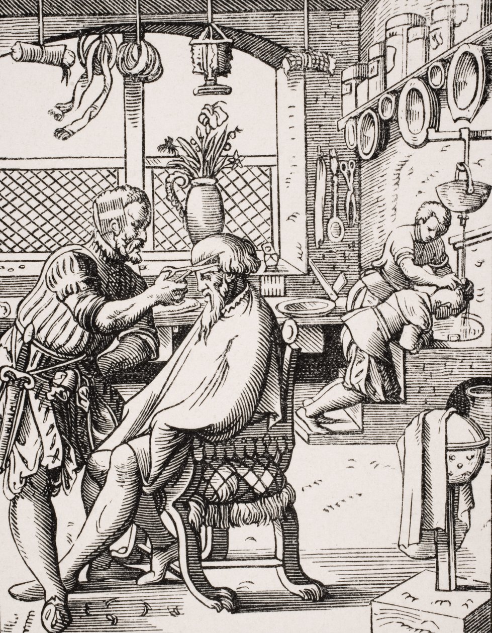 Barber, reproduksjon av et tresnitt av Jost Amman (1539-91) fra 
