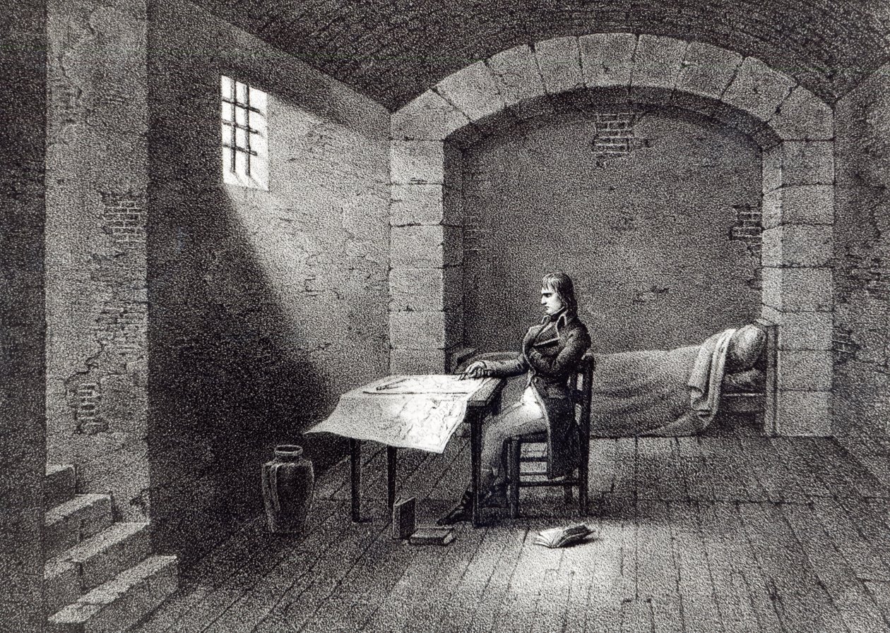 Brigadegeneral Bonaparte i fengsel i Fort Carre i Nice, gravert av Jean-Baptiste Jobard (1792-1861) av French School