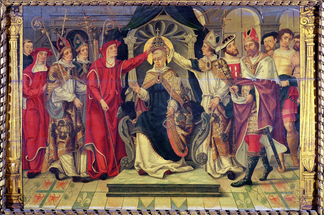 Kroningen av pave Celestine V (ca. 1215-96) i august 1294 av French School