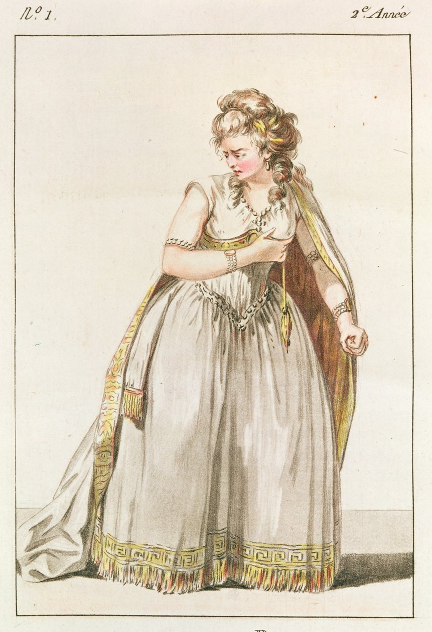 Kostyme til Madame Vestris i rollen som Pauline i Polyeucte, akt IV, 1786 av French School