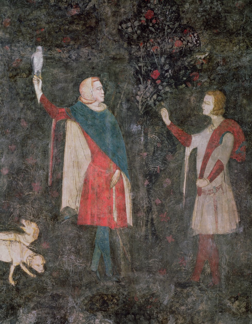Detalj av to falkonerere, fra Stag Room, 1343 av French School