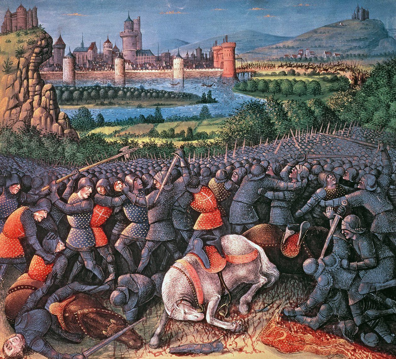 Fr 5594, f.37v Slagscene, fra Passages faits Outremer skrevet av Sebastian Marmoret, ca. 1490 av French School