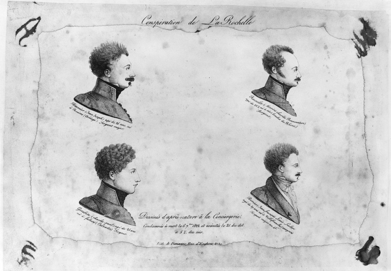 La Rochelle-plot, portretter av de fire sersjantene, etter 1822 av French School