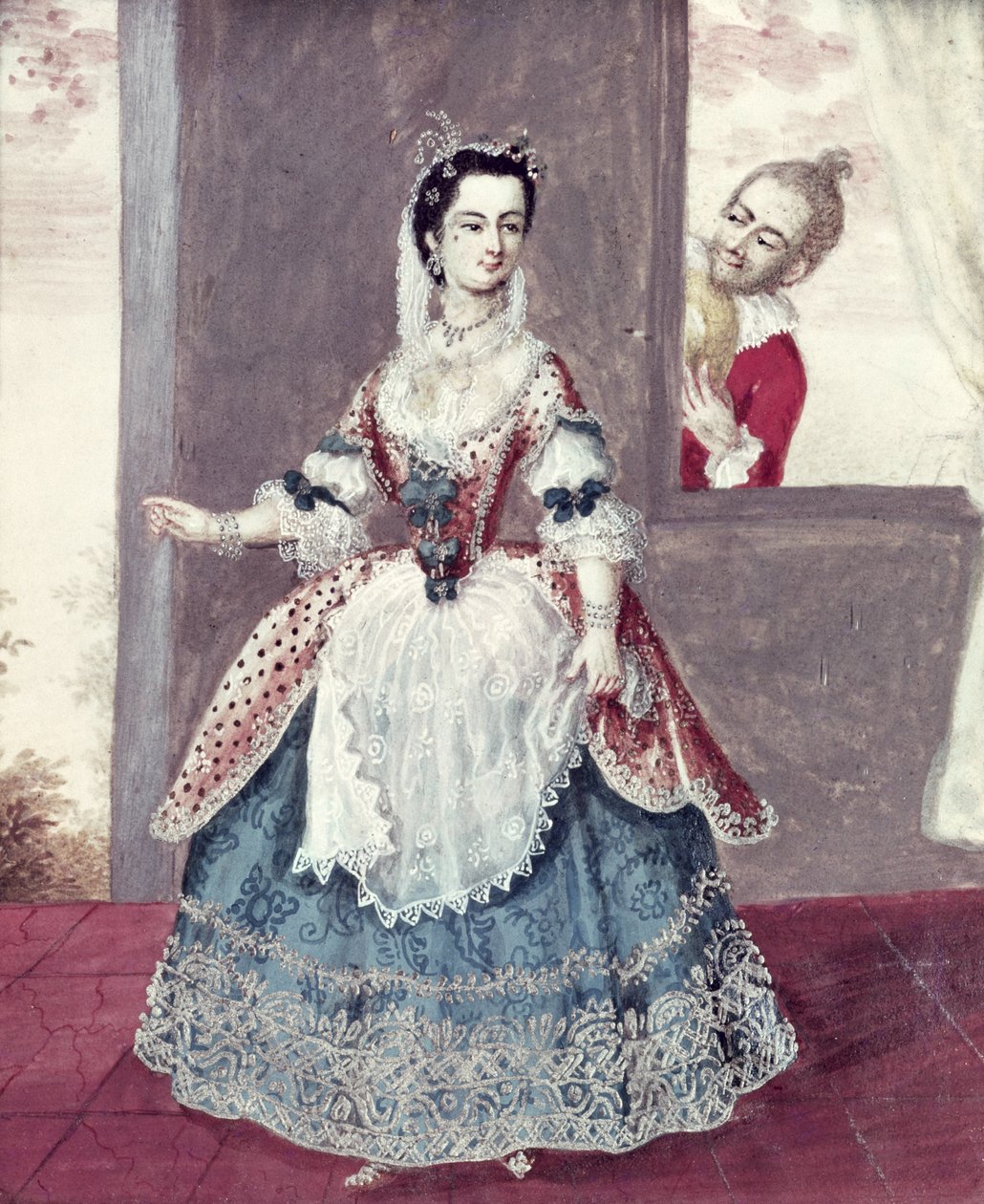 Mademoiselle Contat (1760-1813) i rollen som Suzanne i "Figaros ekteskap" av French School