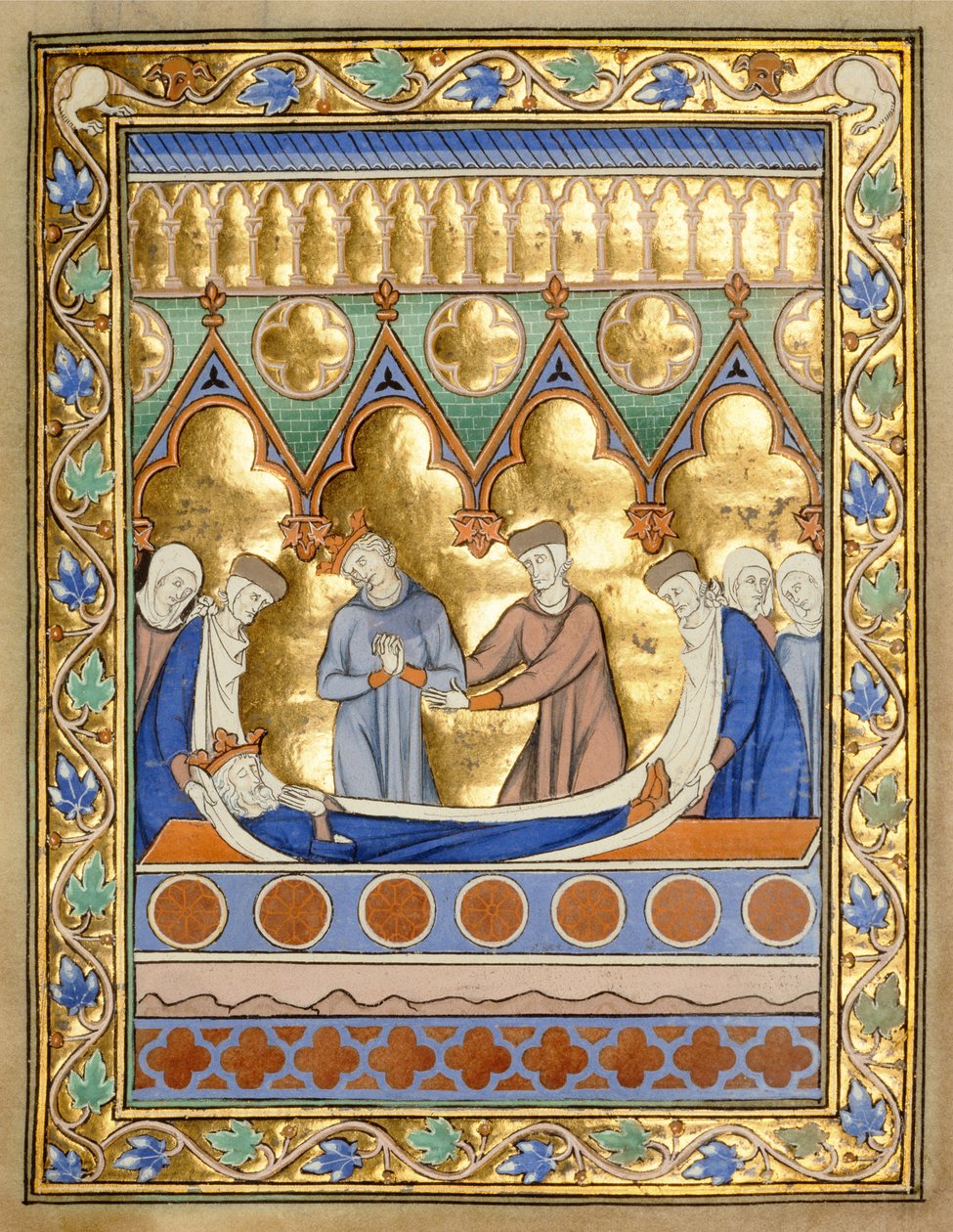 Ms 300 f.6r Burial of David, fra Psalter and Hours of Isabella of France, Paris, ca. 1260 (bladgull og tempera på pergament) av French School