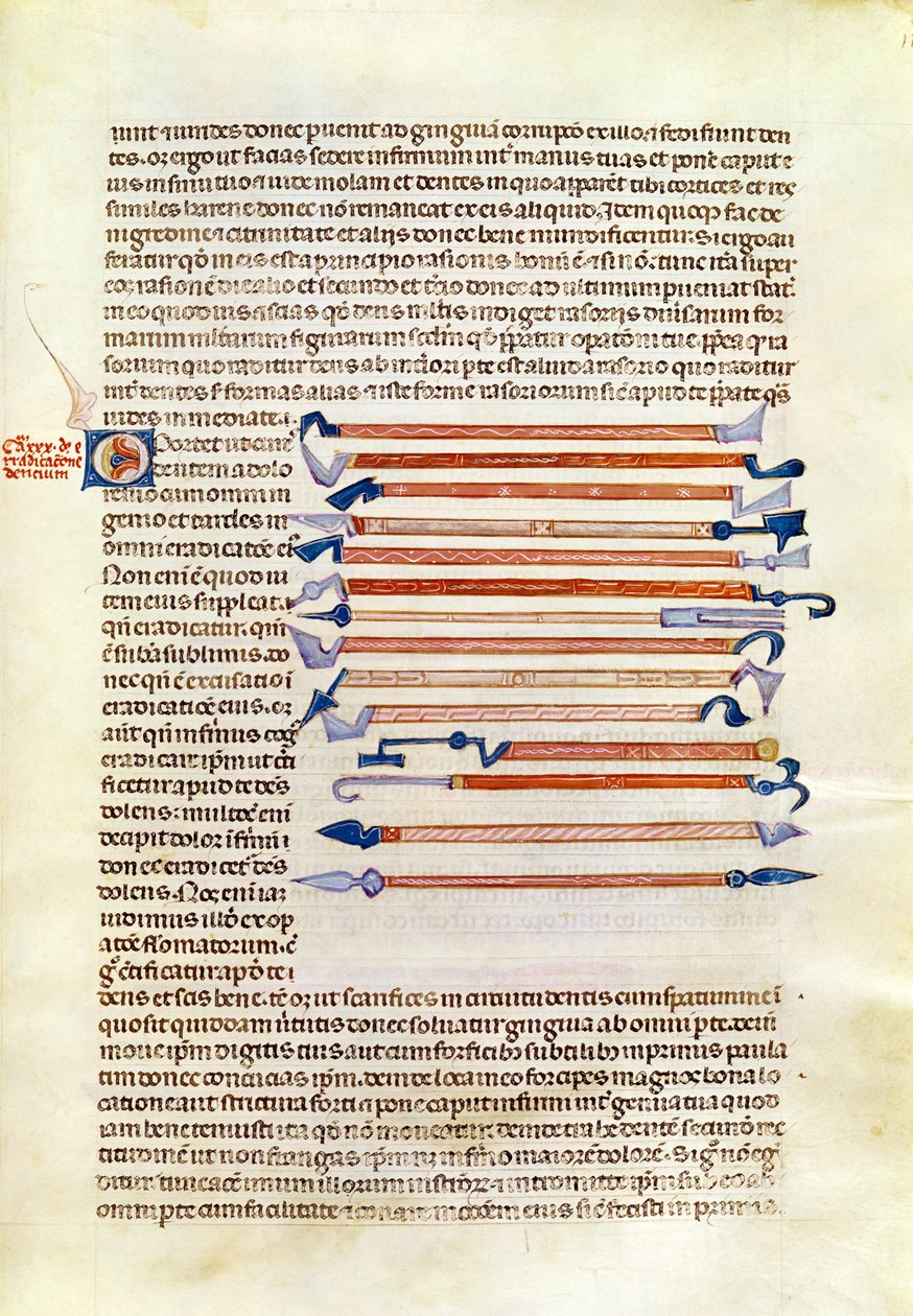 Ms 89 Ter fol.115 Kirurgiske instrumenter fra en avhandling av Abul Qasim Kalaf ibn al-Abbas al Zahrawi (Albucasis) av French School