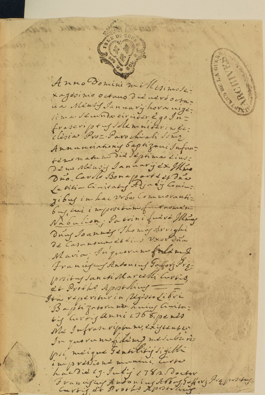 Napoleons fødselsattest, 1769 av French School