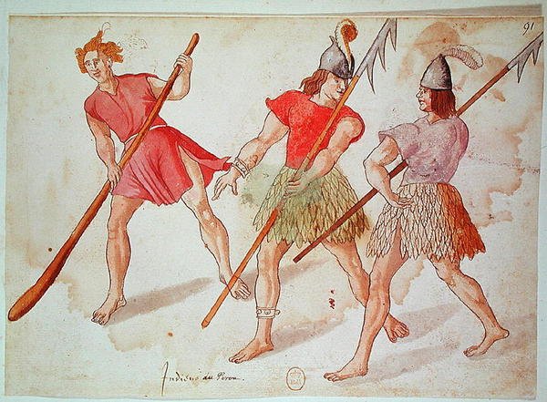 Peruanske indianere, 1572 (penn og blekk og wc på papir) av French School