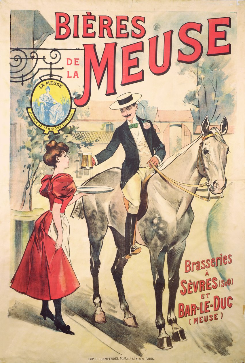 Plakat som reklamerer for Bieres de la Meuse på Brasseries i Sevres og Bar-le-Duc av French School
