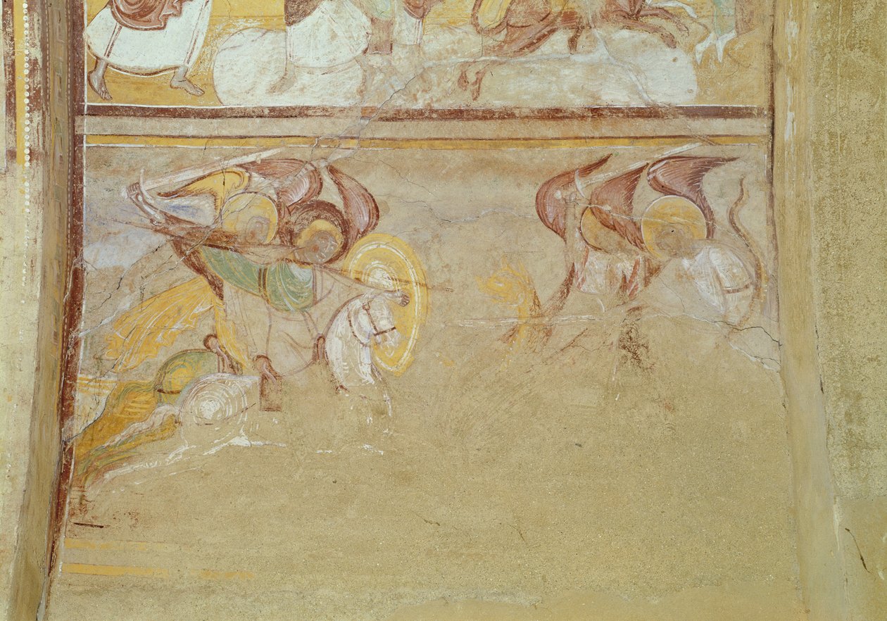 St. Michael and the Angels Fighting the Dragon, detalj av Apokalypsen fra narthexen, ca. 1100 (fresco) av French School