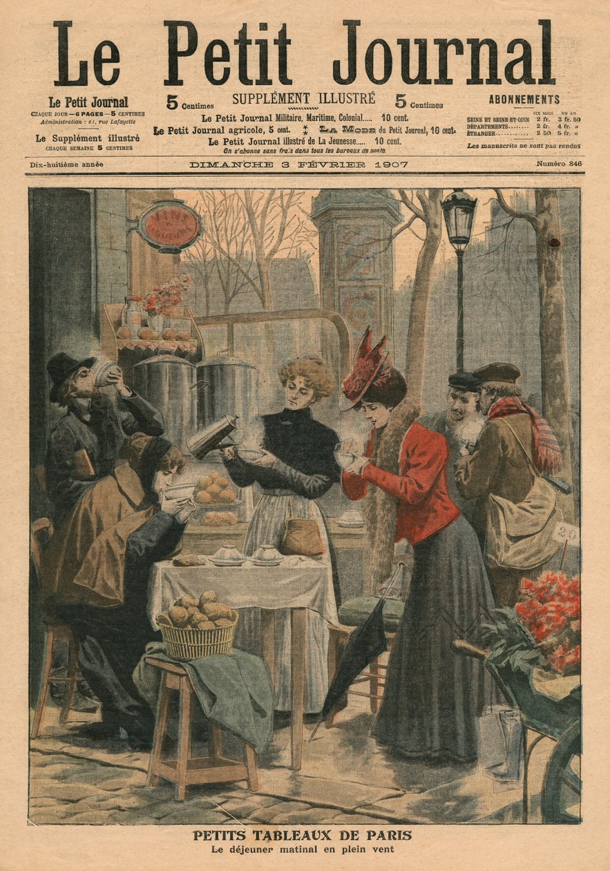 Gatescener i Paris, frokost under åpen himmel, illustrasjon fra 