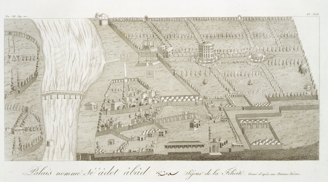 The Abode of Felicity, fra Voyages du Chevalier Chardin en Perse, et autres Lieux de l'Orient, av Jean Chardin (1643-1713), utgitt 1811 av French School