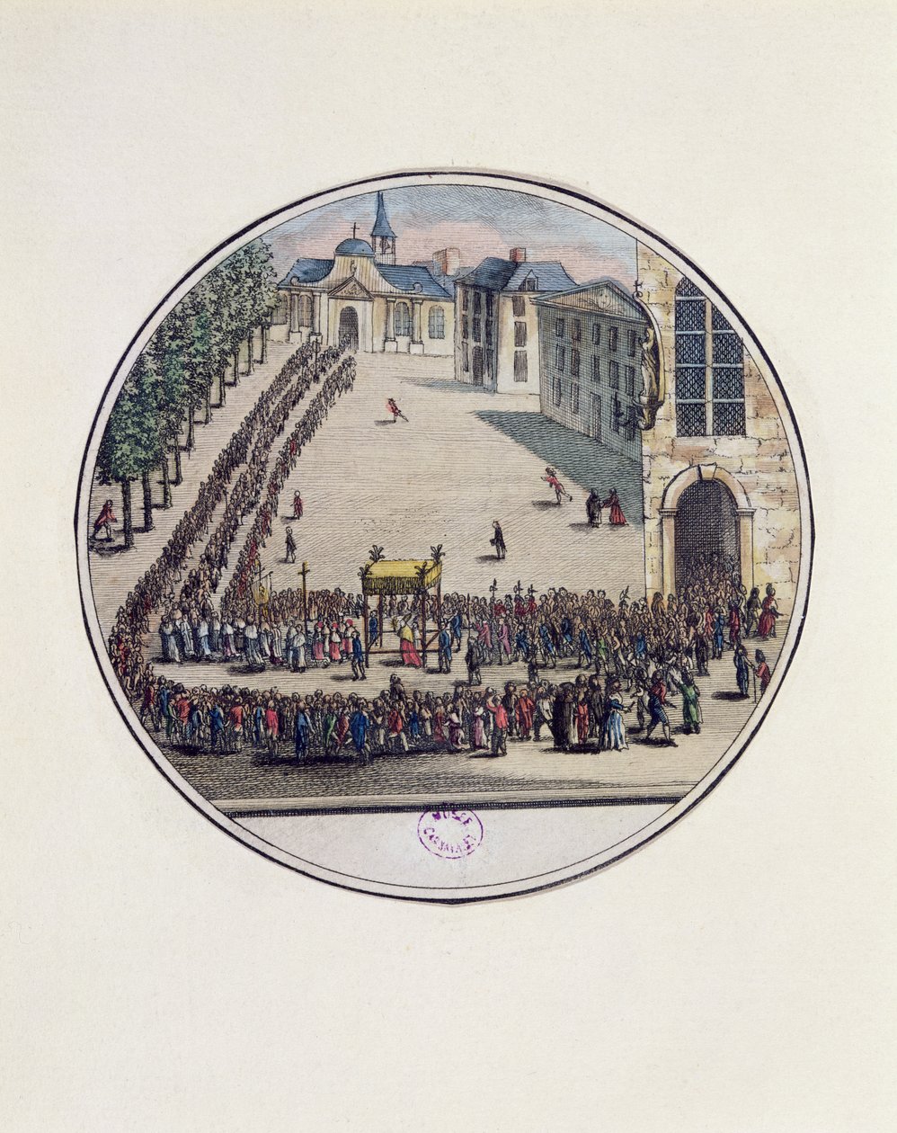 Det hellige sakramentet blir båret i prosesjon ved åpningen av generalstændene i Versailles, 5. mai 1789 (fargegravering) av French School