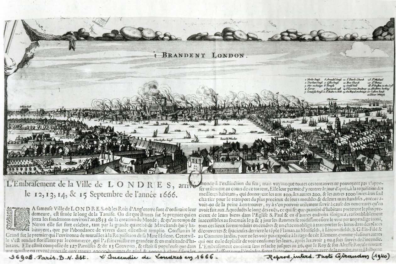 Den store brannen i London i 1666 av French School
