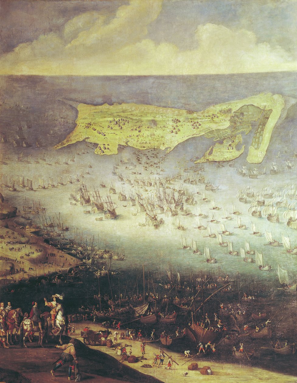 The Lifting of the Siege of the Ile de Re, 8. november 1627 (se 158116 og 182427 for detaljer) av French School