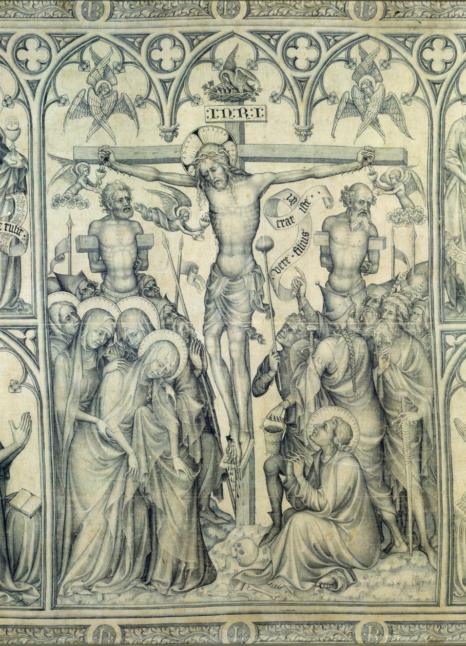 The Parement of Narbonne, detalj av korsfestelsen, ca. 1375 (grisaille på silke) (detalj av 83469) av French School