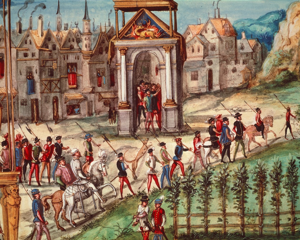 The Royal Entry Festival of Henri II (1519-59) til Rouen, 1. oktober 1550 av French School