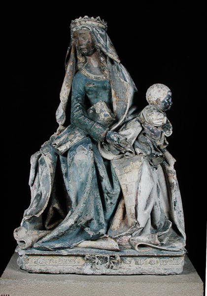 Jomfruen og barnet, fra Notre-Dame de Grace (polykrom stein) av French School