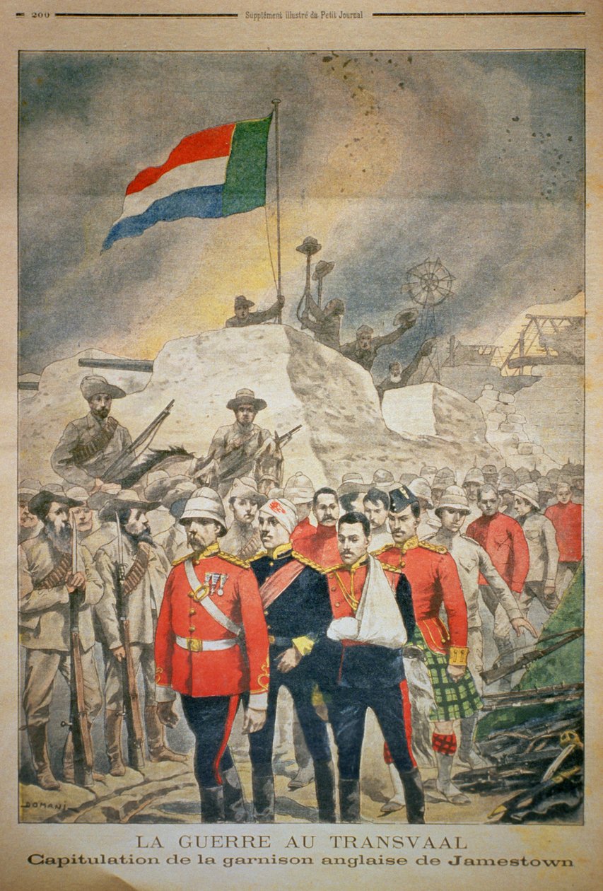 The War in Transvaal: Capitulation of the English Garnison at Jamestown, illustrasjon fra Le Petit Journal, desember 1899 av French School