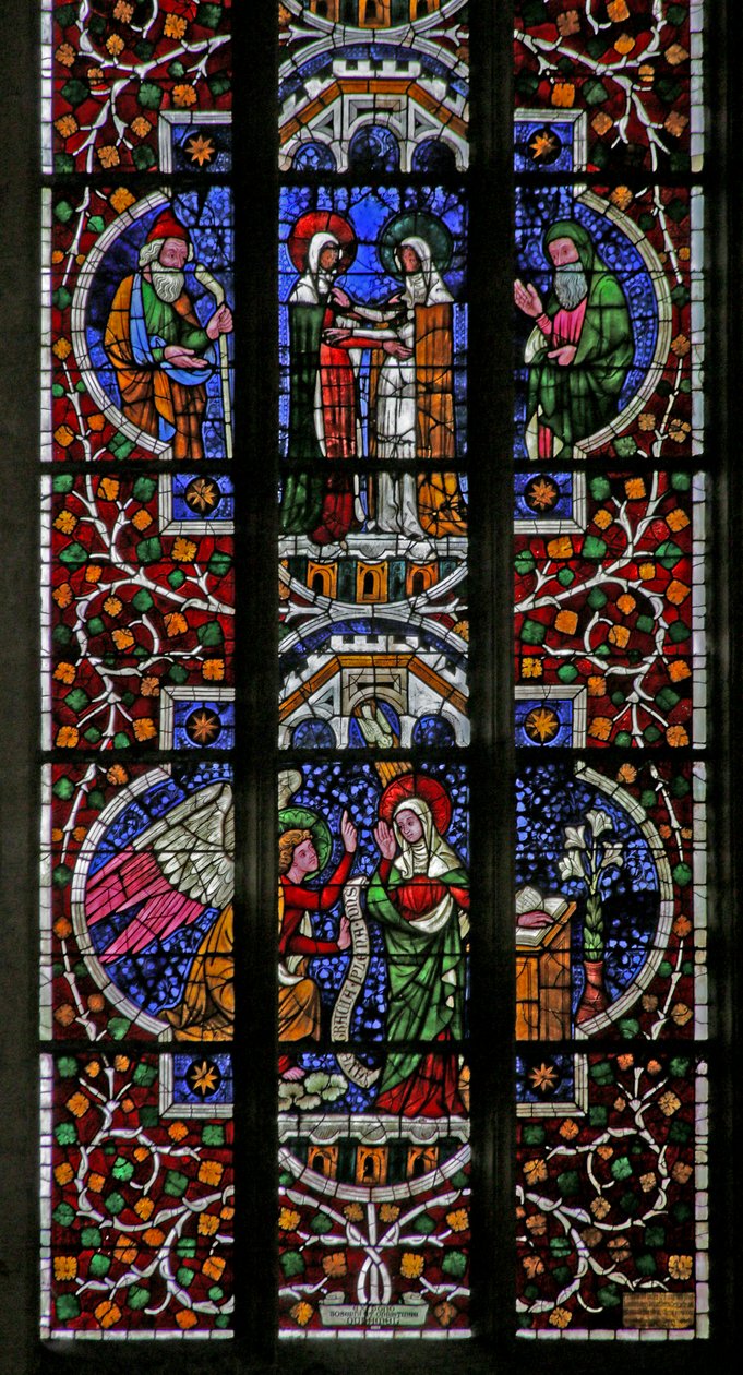 Vindu som viser Kristi barndom (for det meste moderne): Visitation, Annunciation, 1500-1800-tallet av French School
