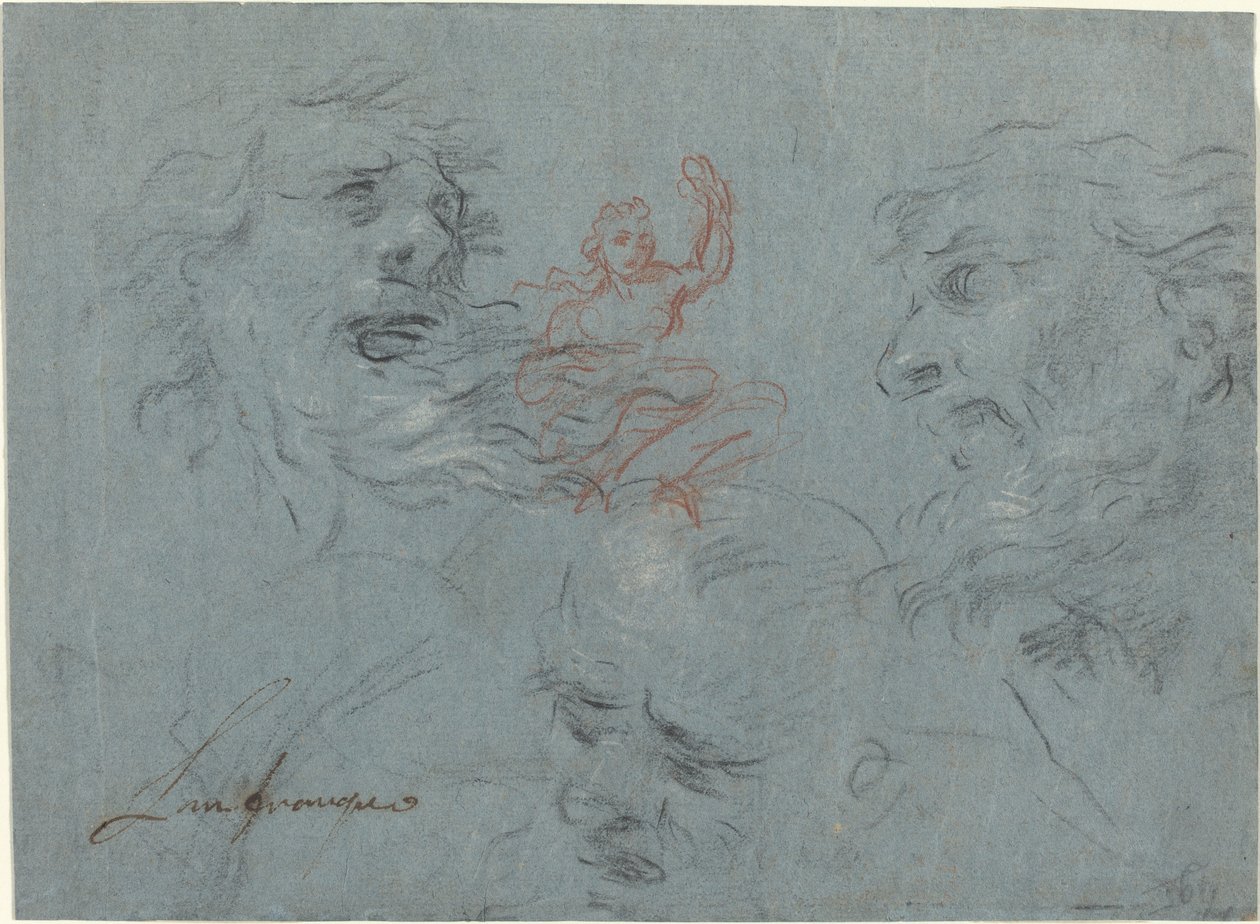 Study of Heads [recto] av French 17th Century