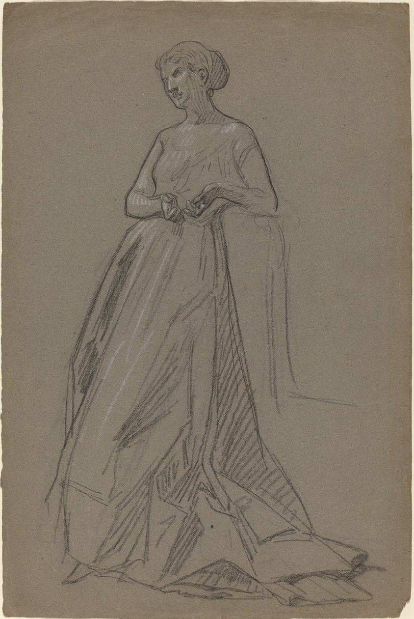Stående kvinne lener seg på albuen av French 19th Century