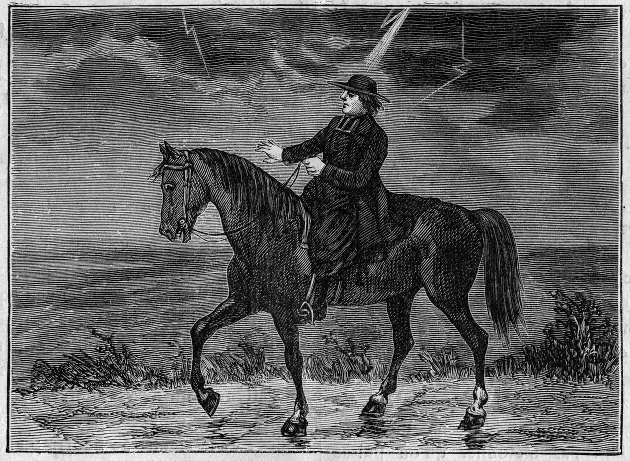 A priest blasted on his horse. av French School