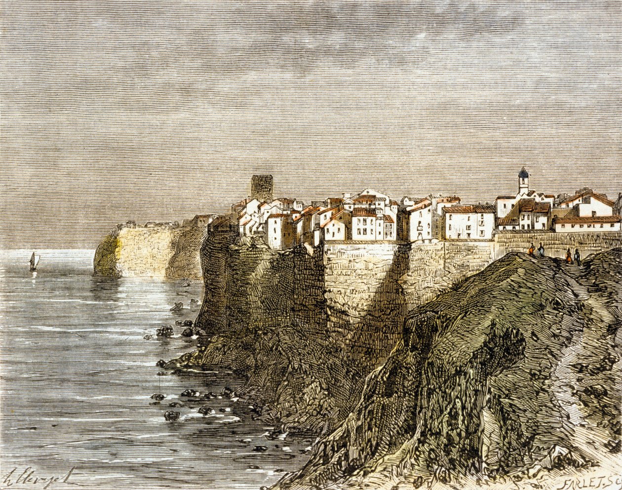 Bonifacio, Corsica (fargegravering) av French School