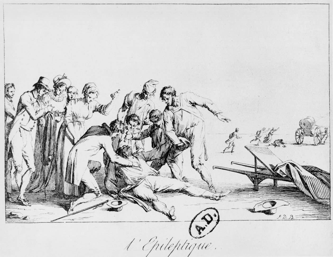 Epileptisk angrep på gaten, ca. 1800 av French School
