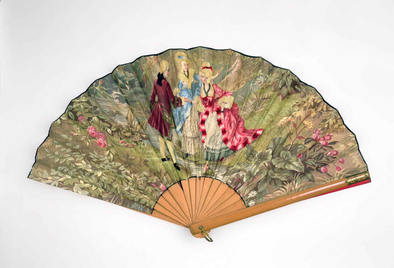 Vifte, ca. 1870-1900 (tre, silke, lin, messing) av French School