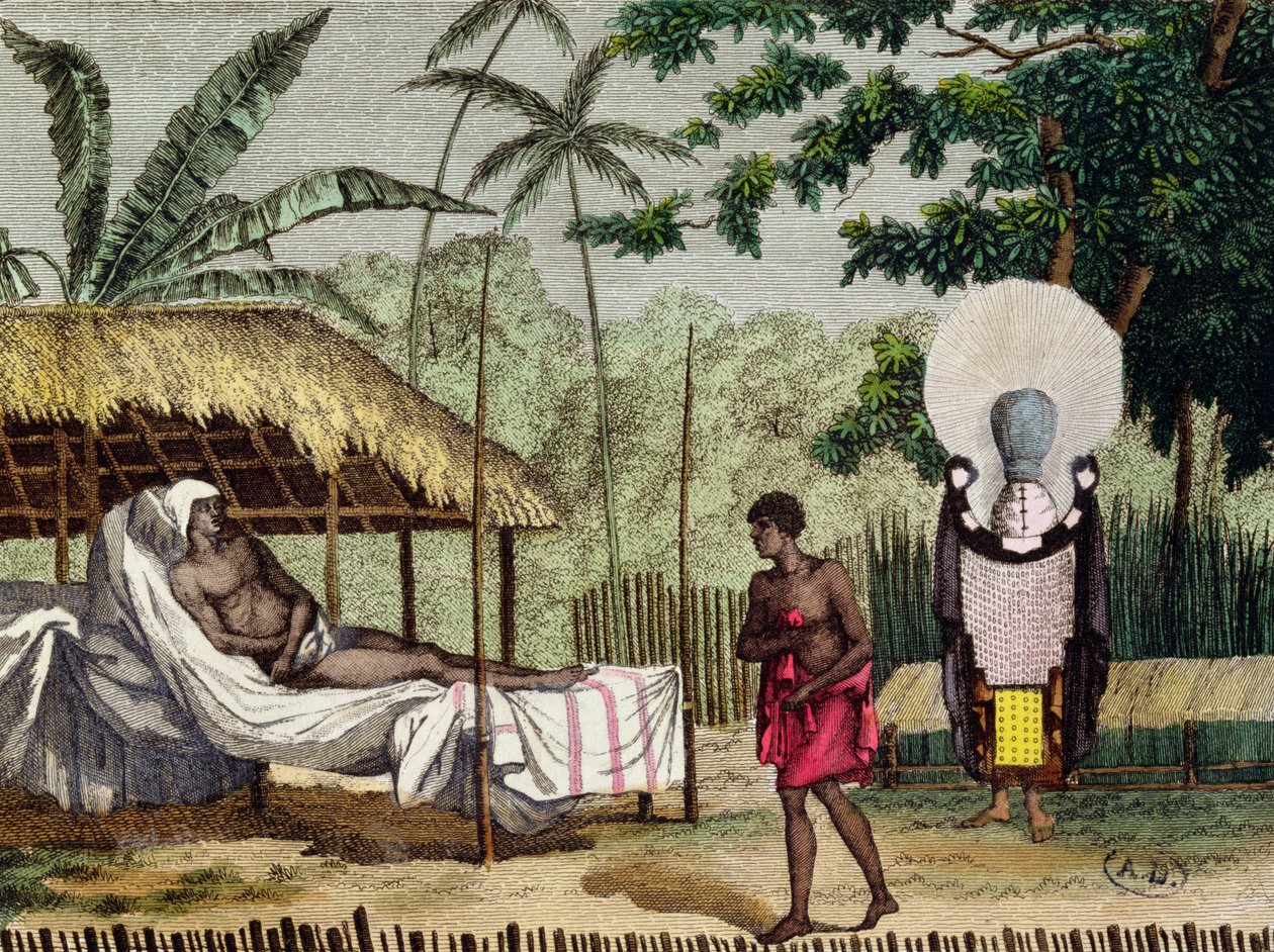 Begravelses- og sorgritualer på Tahiti, 1811 av French School