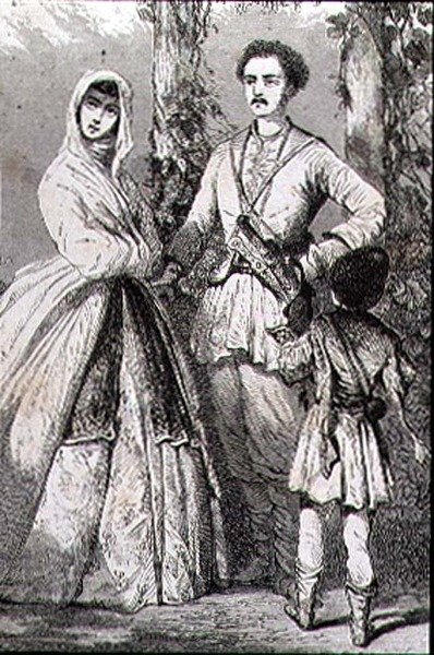 Georgiske kostymer på 1860-tallet (gravering) av French School