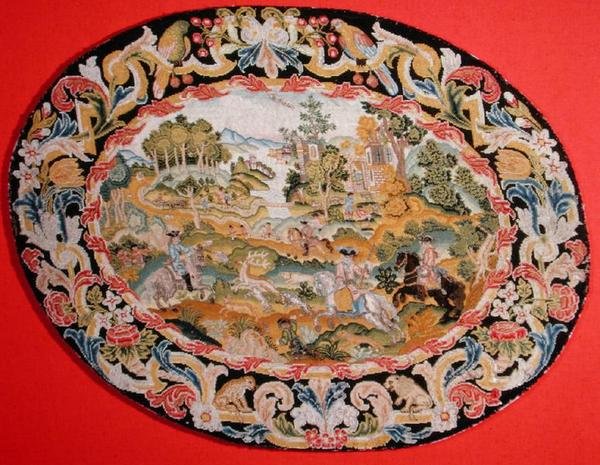 Jaktscene, ca. 1710-35 (broderi på lerret) av French School