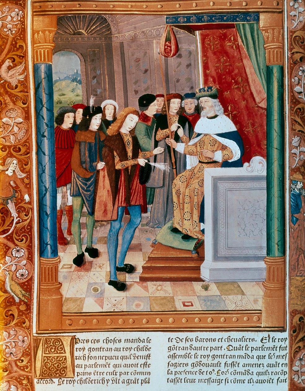 Kong Gontran I. Opplyst manuskript. 1400-tallet. av French School