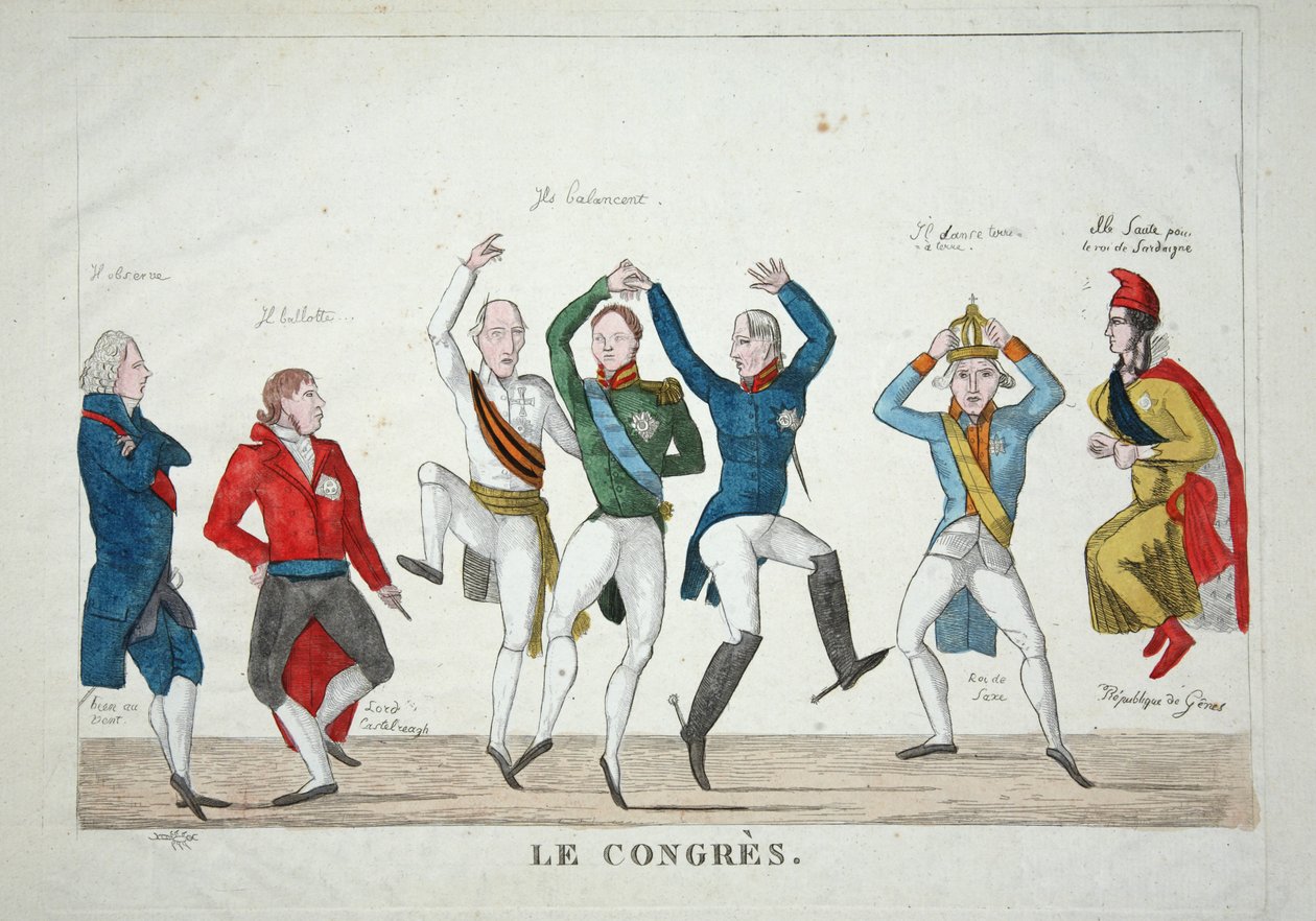 Le Congres, pub. 1814 (håndfarget gravering) av French School