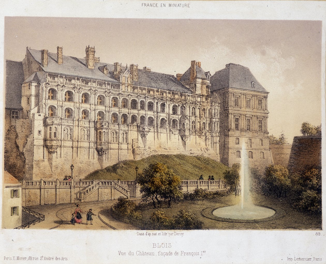 Slottet i Blois - litografi av French School