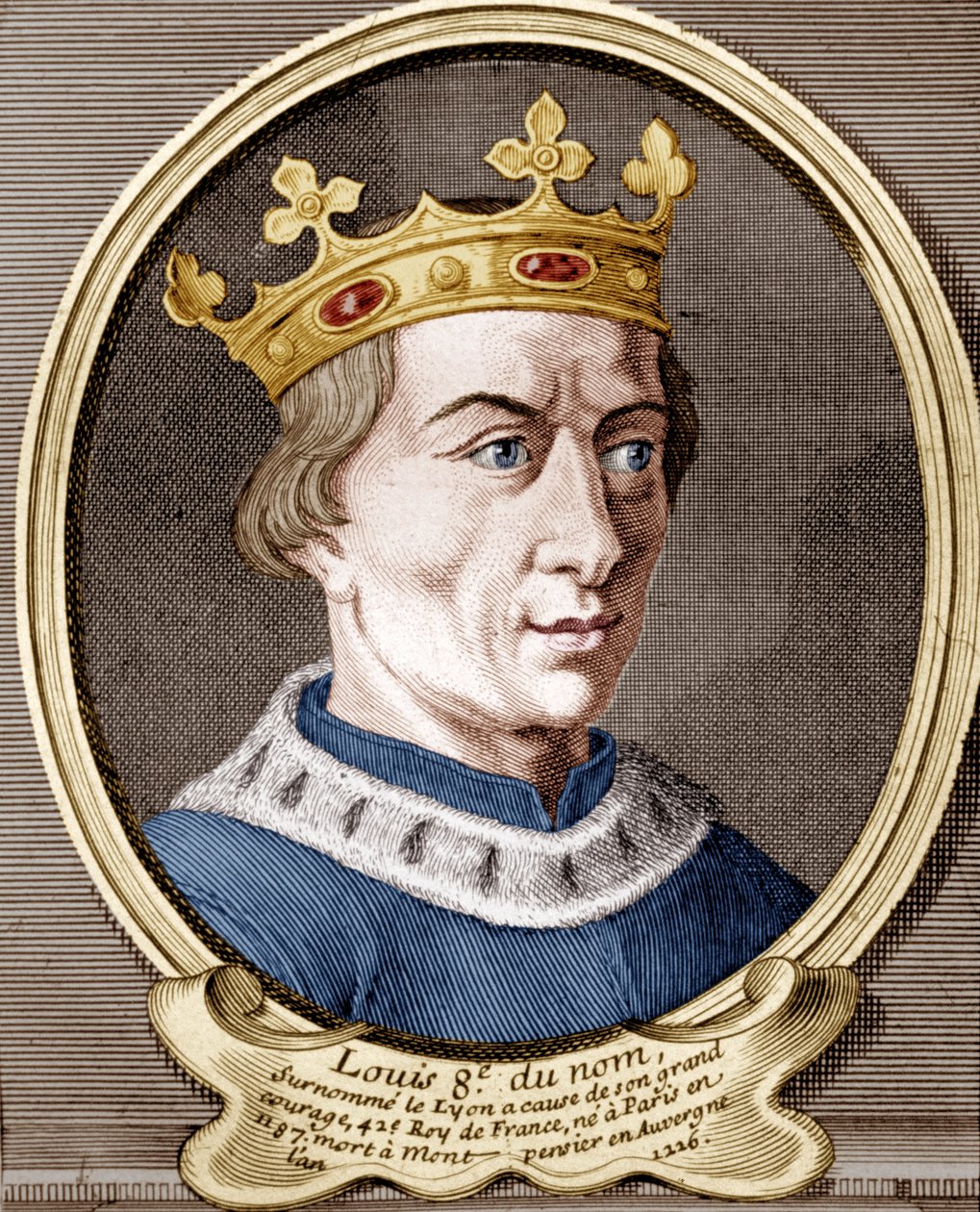 Louis VIII, konge av Frankrike (farget gravering) av French School