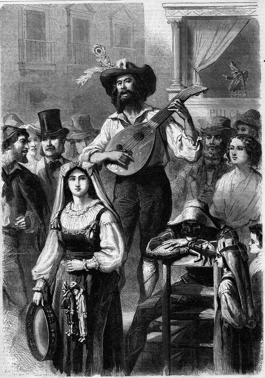 Mandolin player in a street in Italy av French School