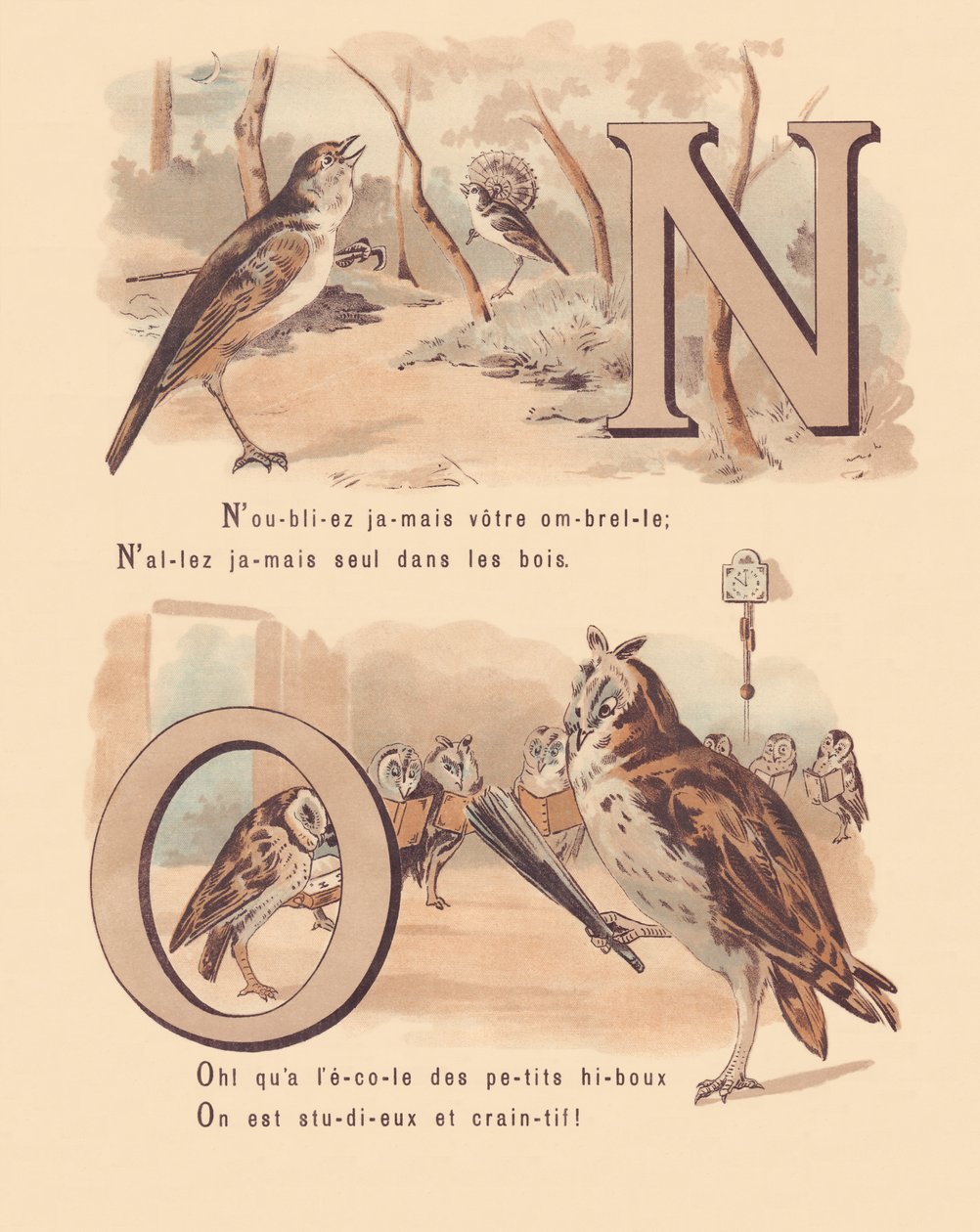 N O: Nattergal, bryllup, ugle, ortografi av French School