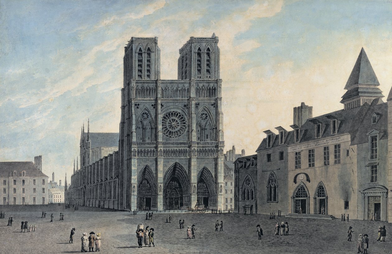 Notre Dame, begynnelsen av det nittende århundre (fargegravering) av French School