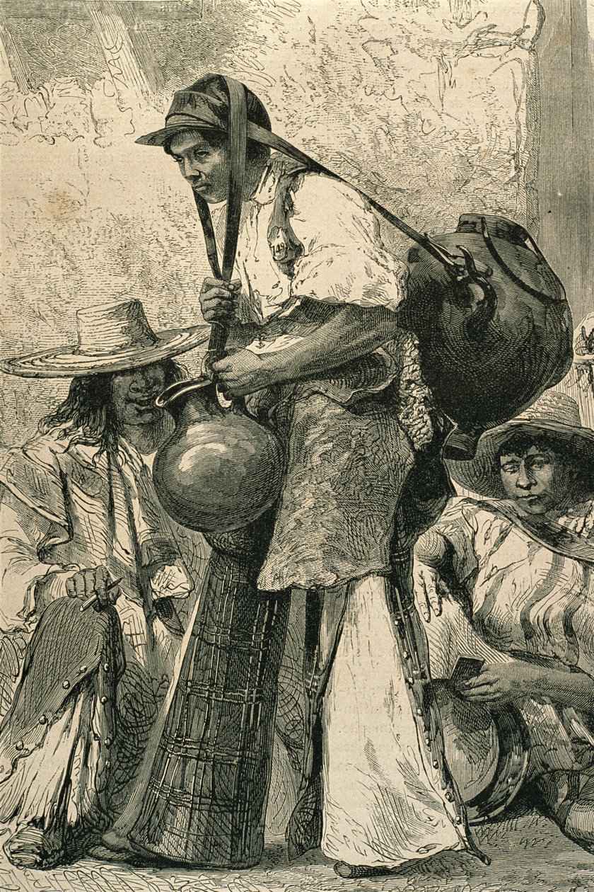 Bønder i Mexico by, 1860-tallet (gravering) av French School