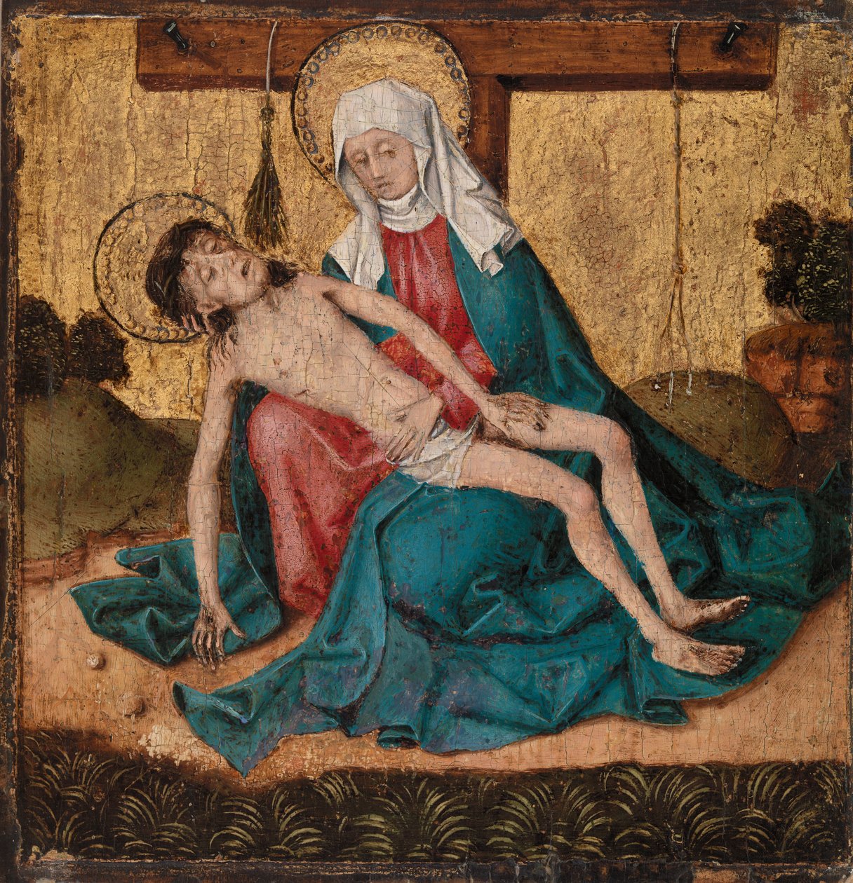 Pieta (tempera og bladgull på panel) av French School
