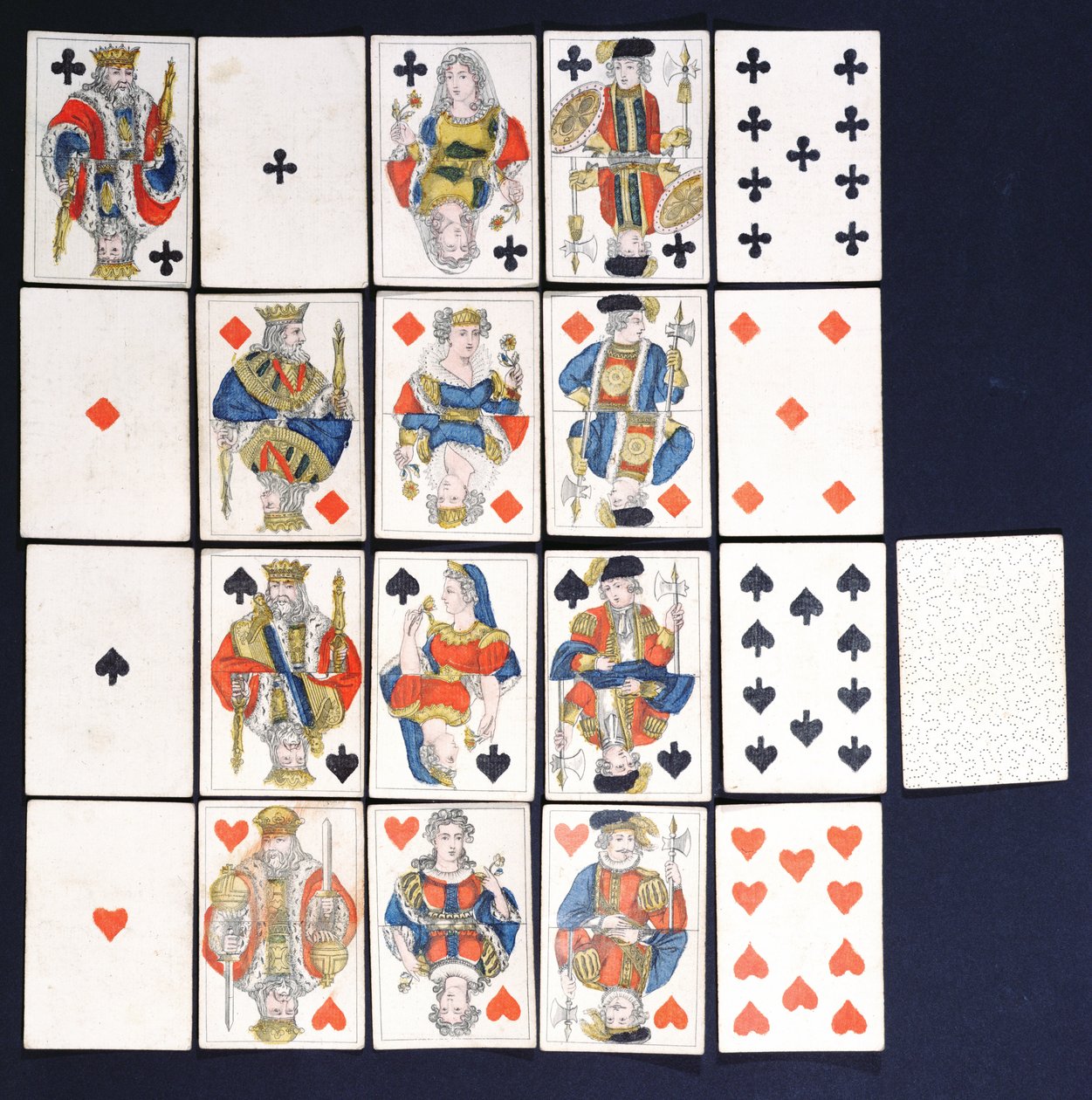 Spillekort, (farget tregravering) av French School