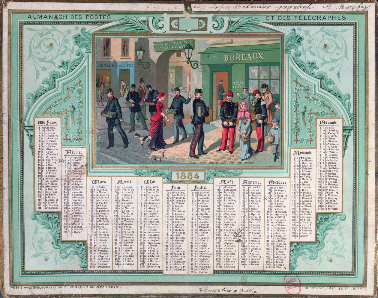 Postkontorkalender for 1884 av French School