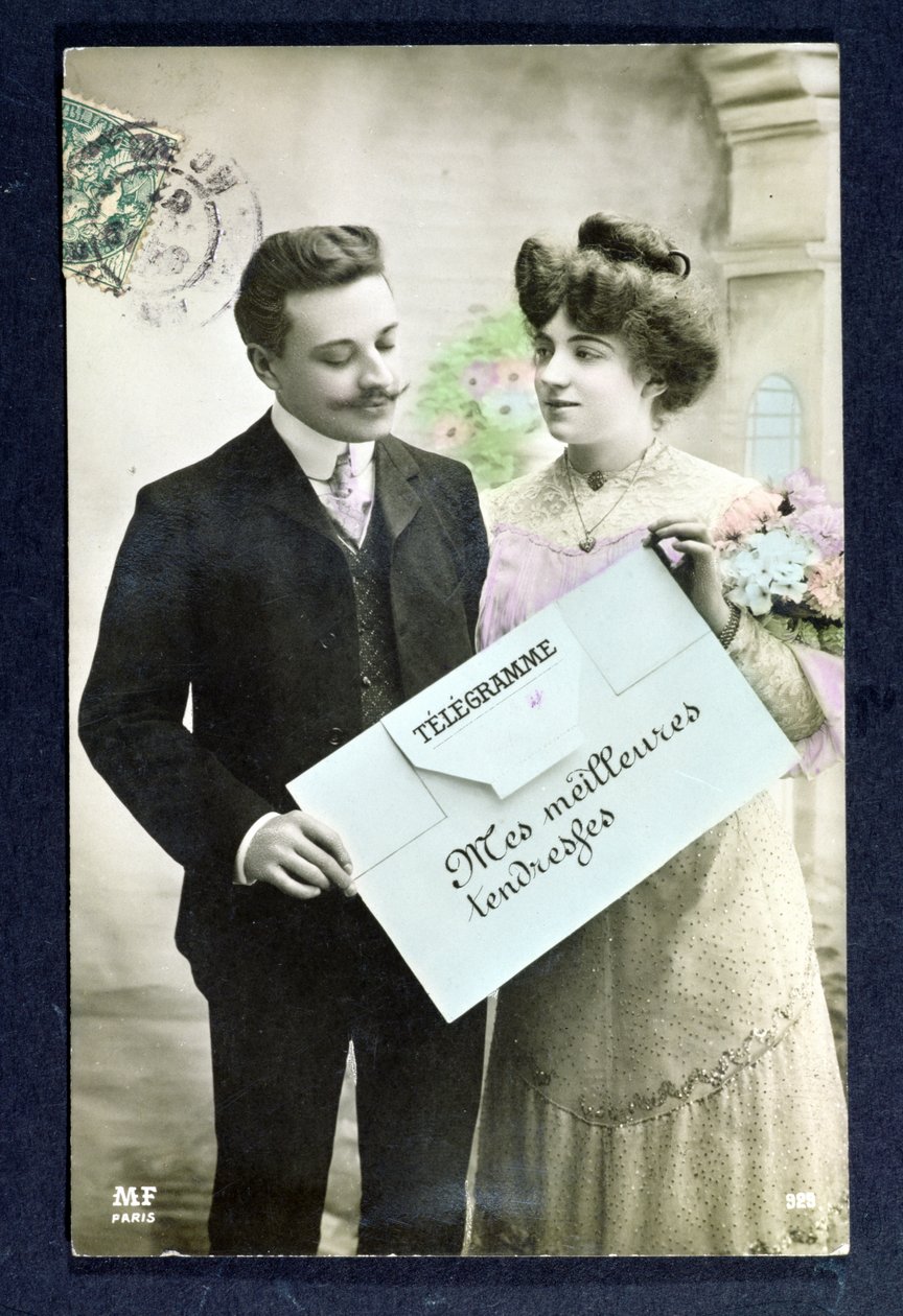 Postkorttelegram sendt i 1907 av French School