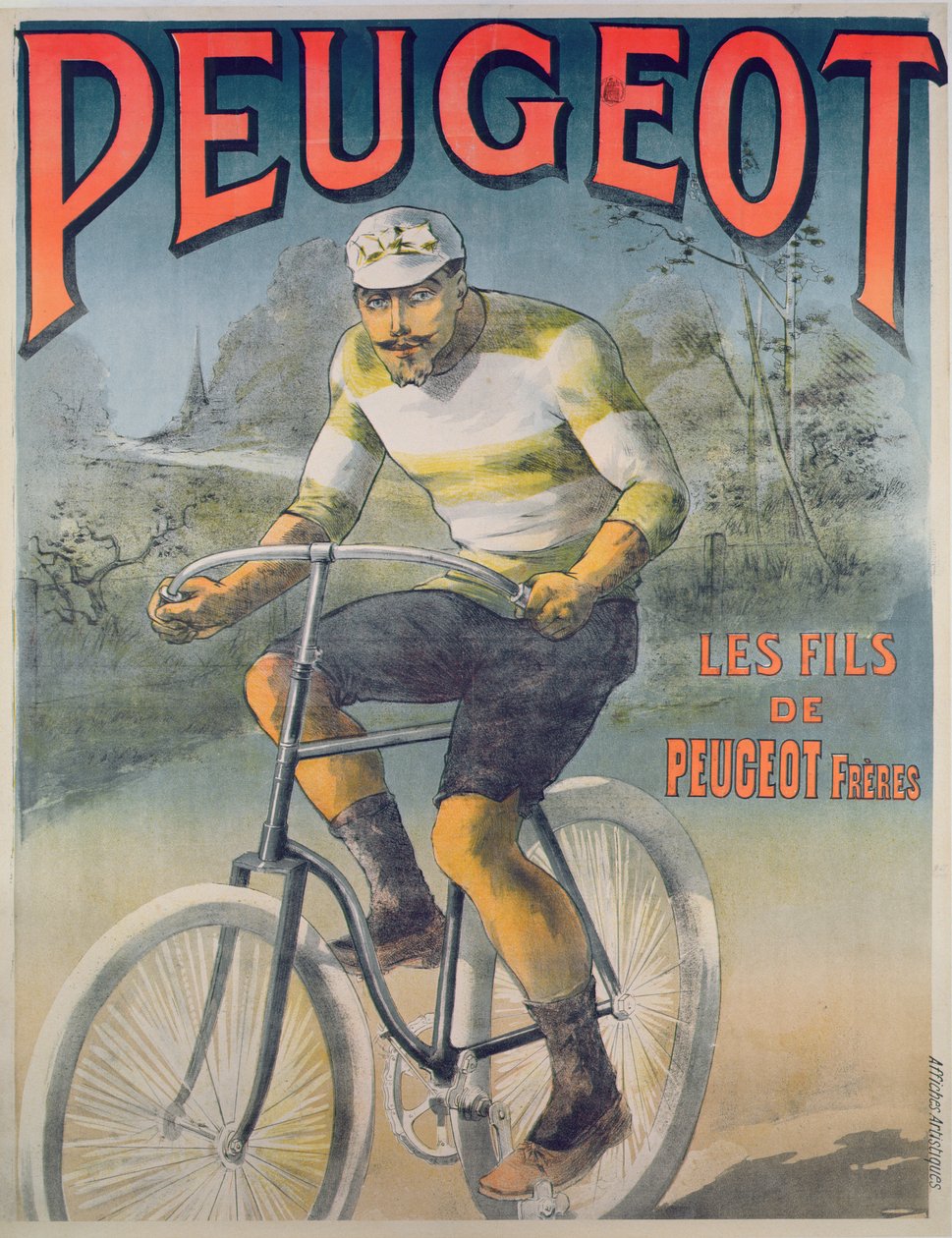 Plakat som reklamerer for Peugeot-syklusene (fargegravering) av French School