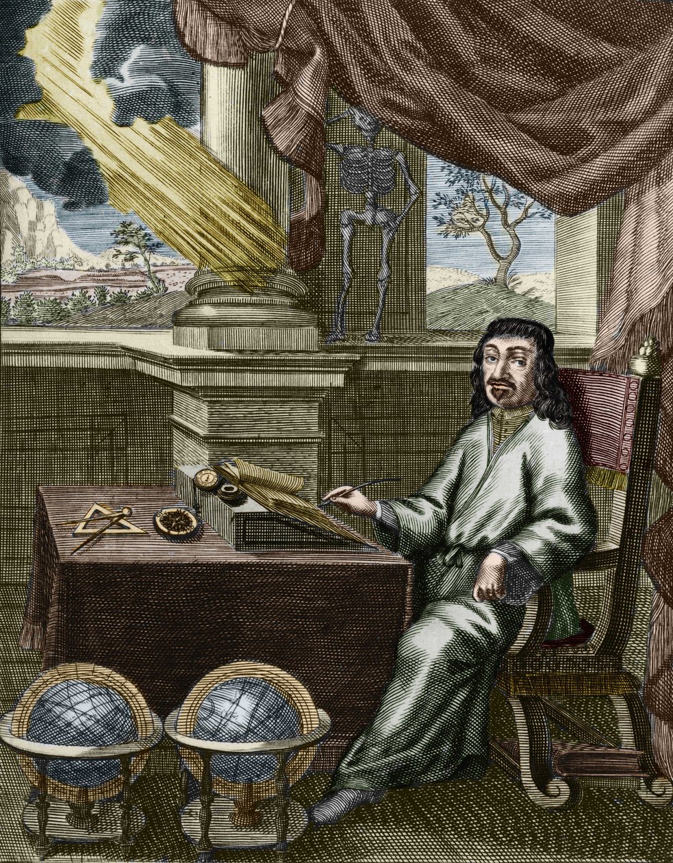 René Descartes (håndfarget gravering) av French School