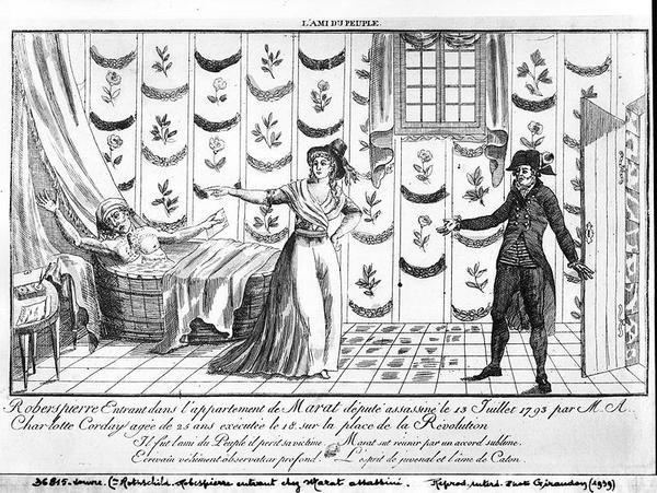 Robespierre går inn i leiligheten til Marat av French School