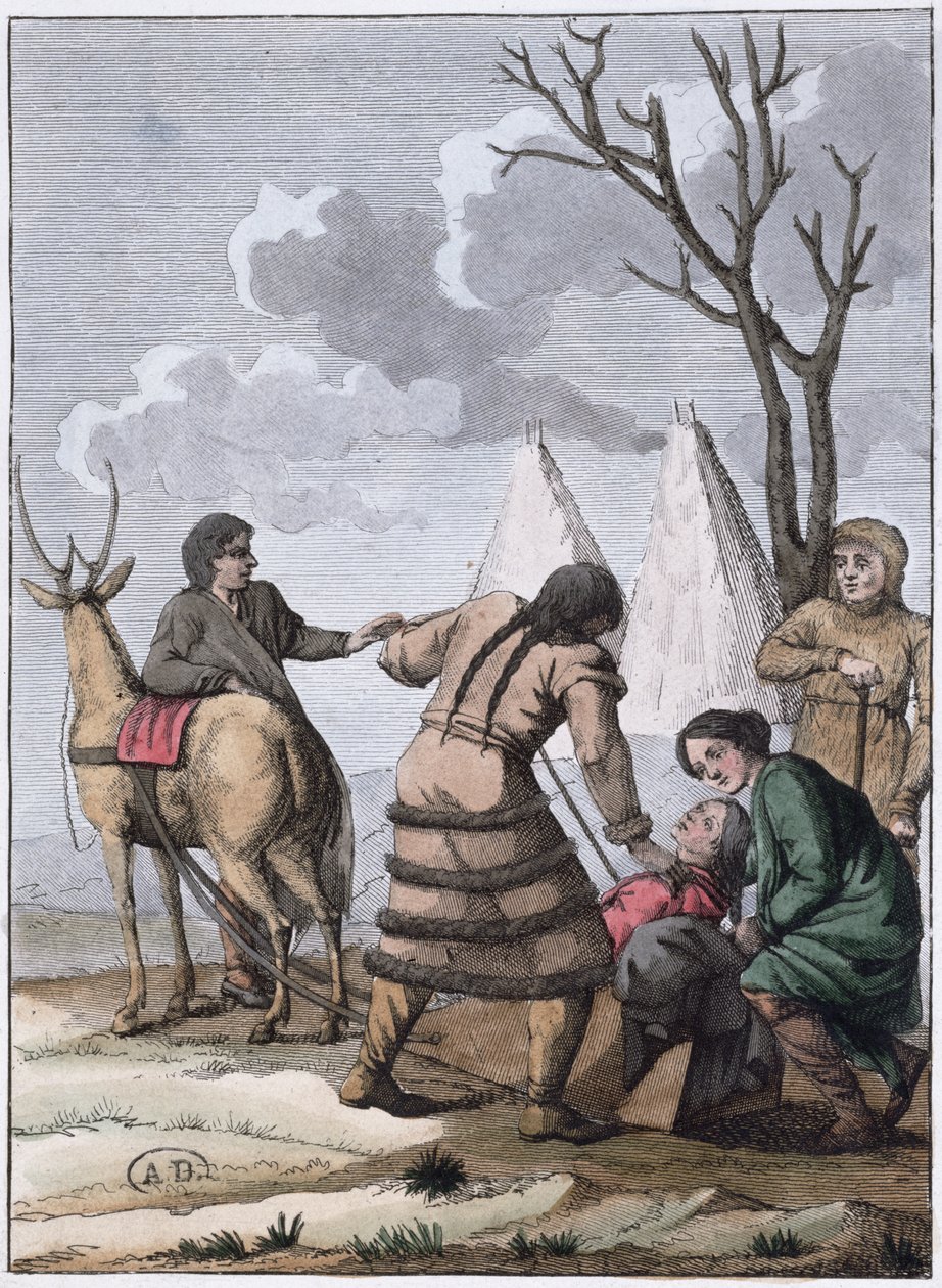 Samoyede ekteskap, 1811 (fargegravering) av French School